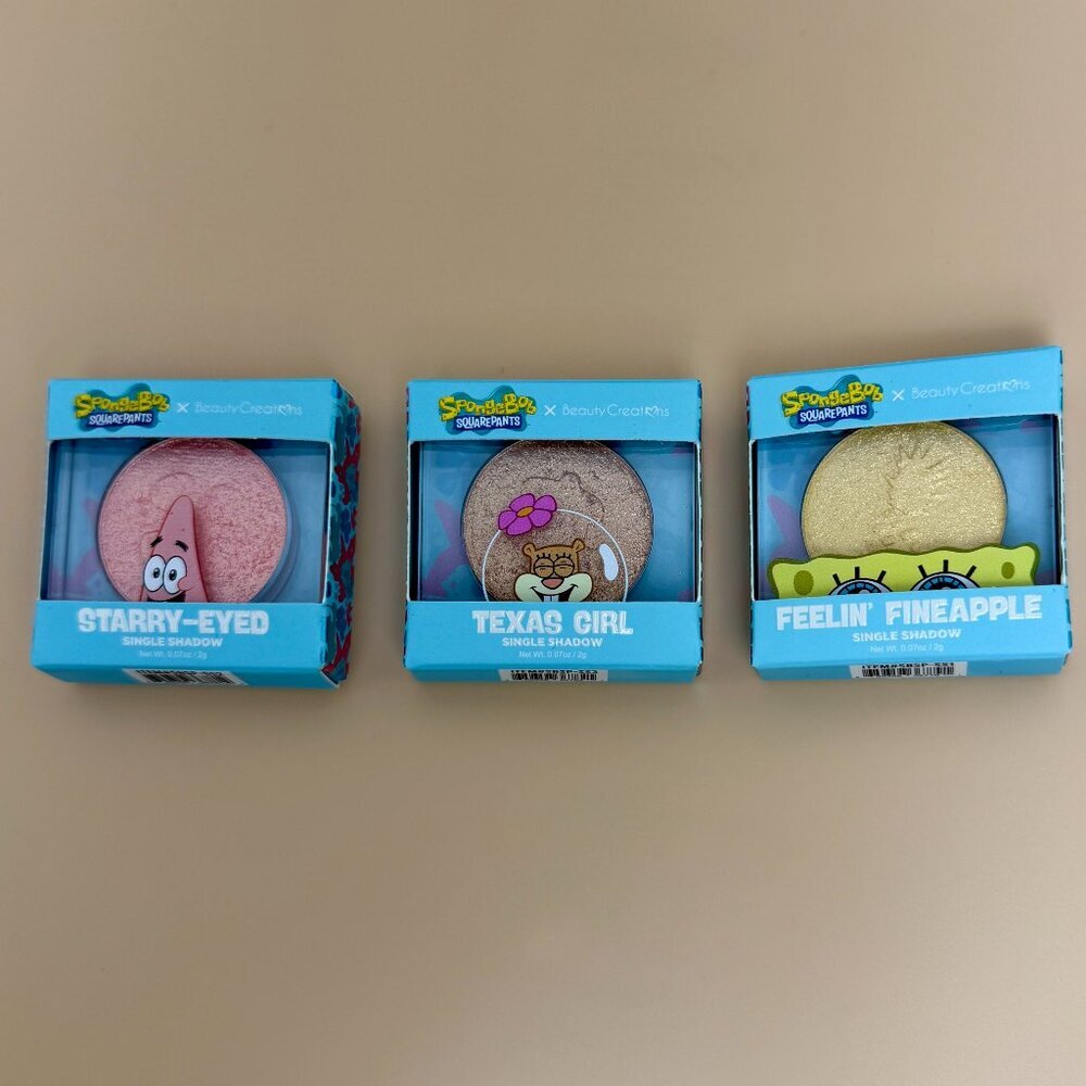 Spongebob squarepants x beauty creations eyeshadow singles all three included